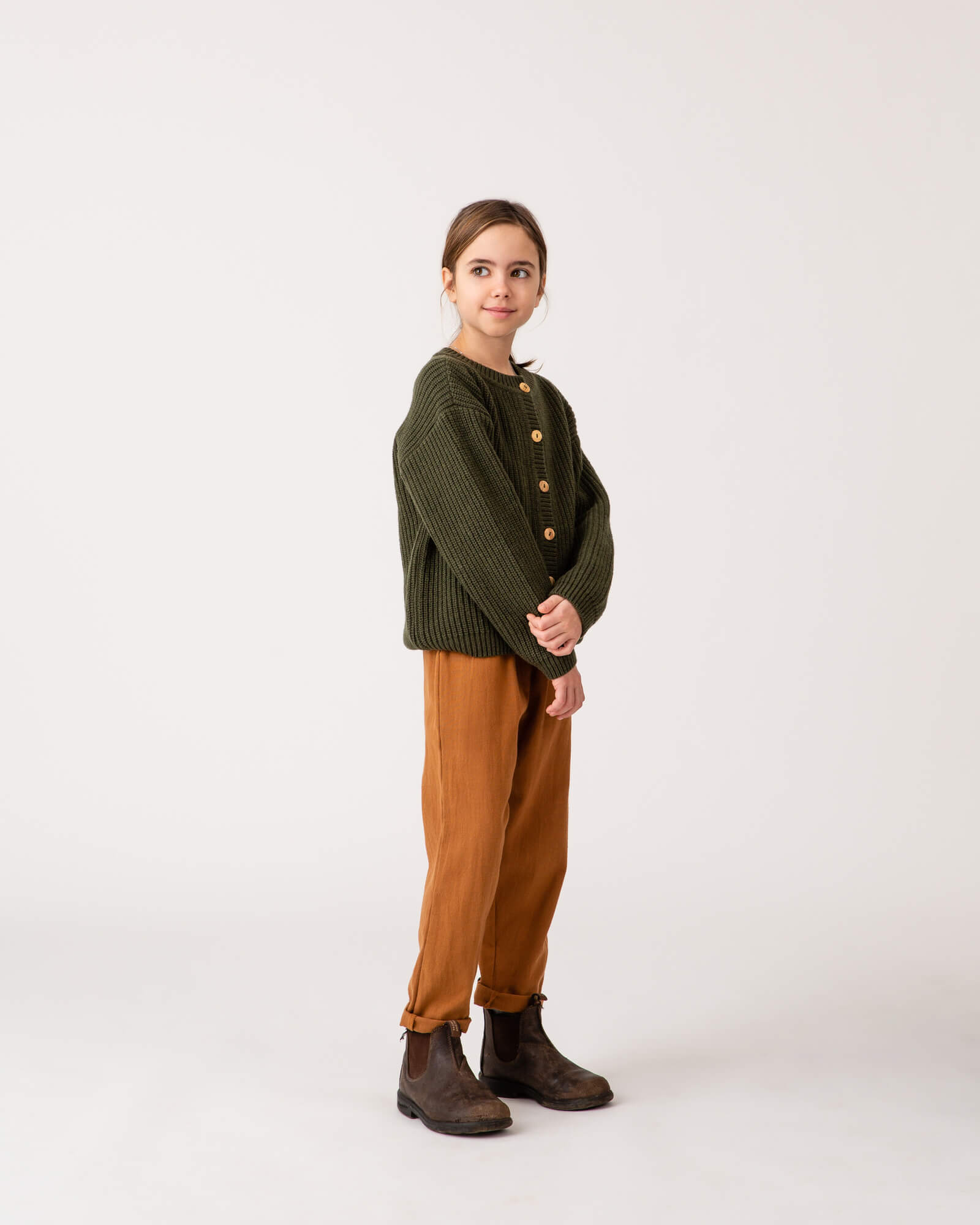 Round Neck Cardigan loden green