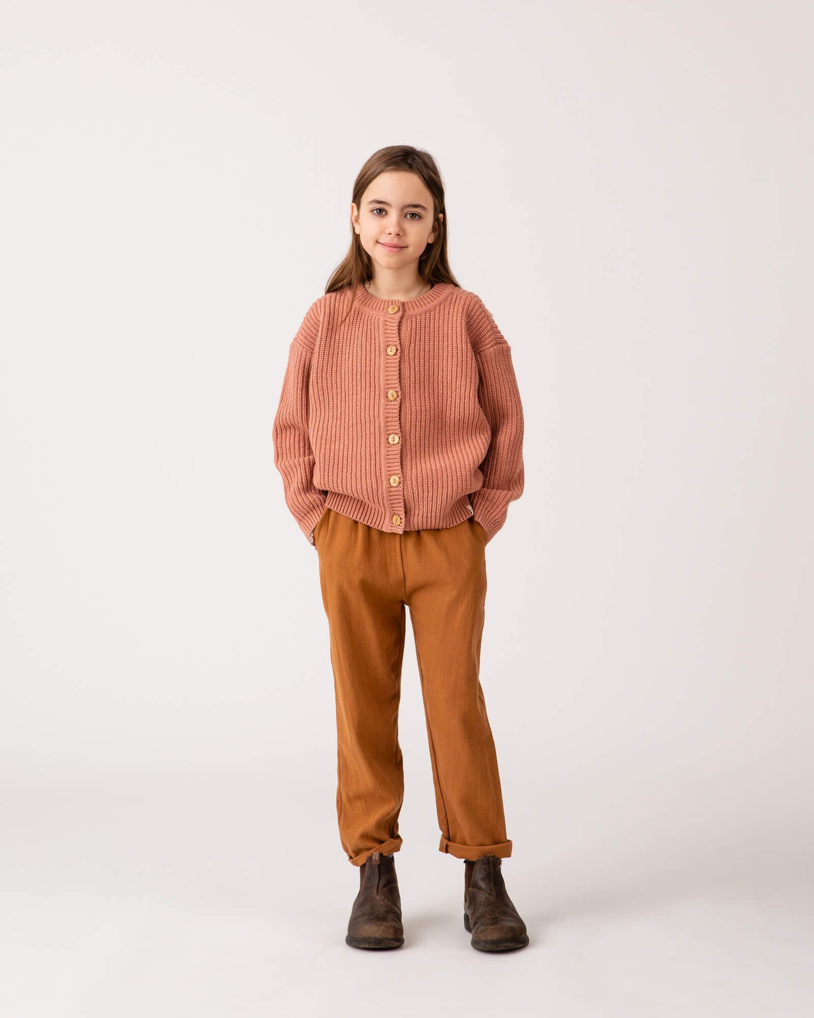 Round Neck Cardigan antique rose