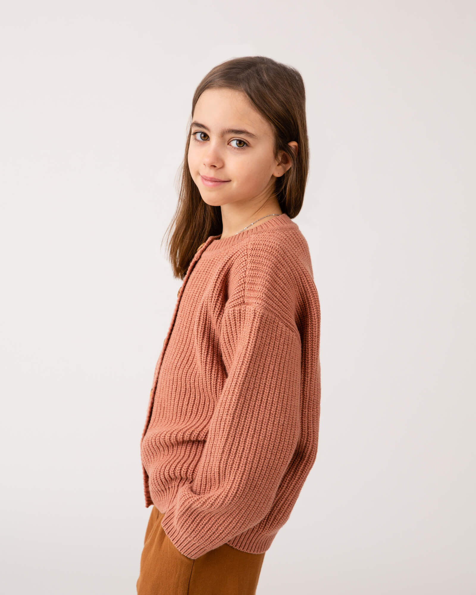 Round Neck Cardigan antique rose