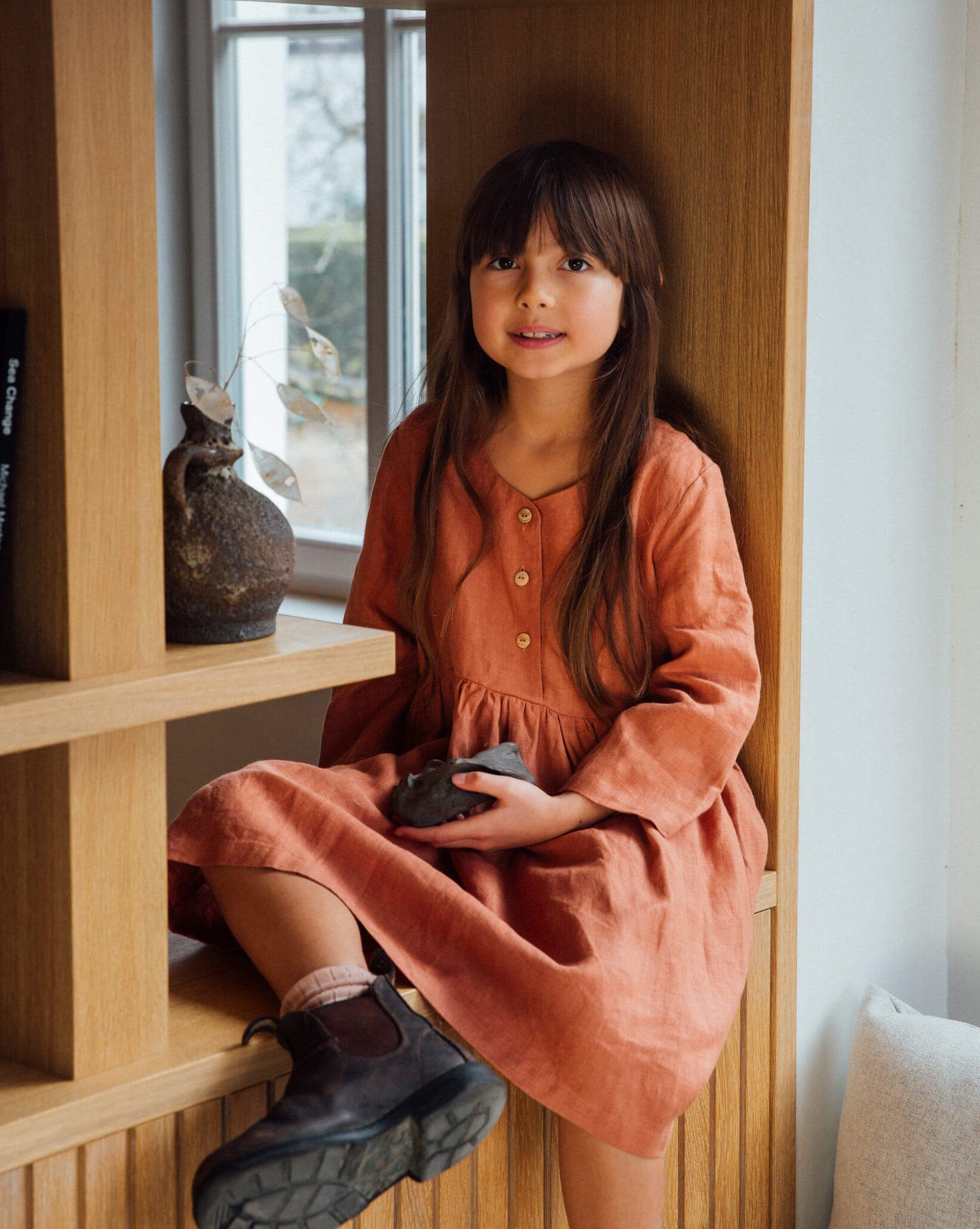 Buttoned Midi Dress russet