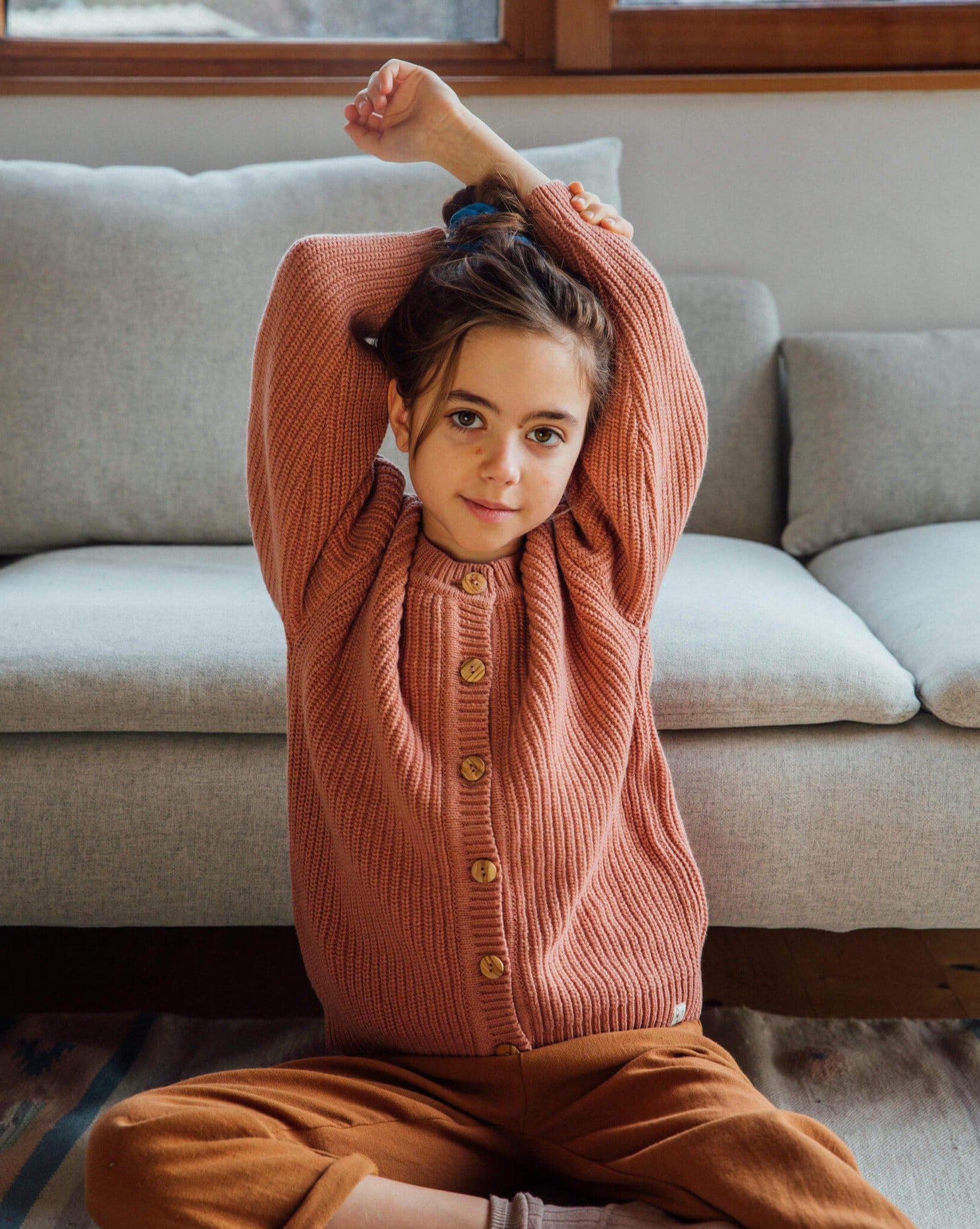 Round Neck Cardigan antique rose