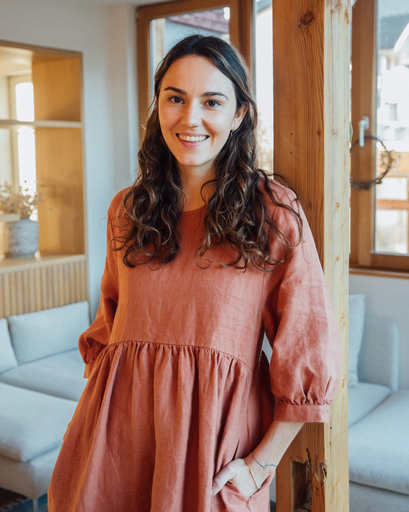 Puff Sleeve Dress russet