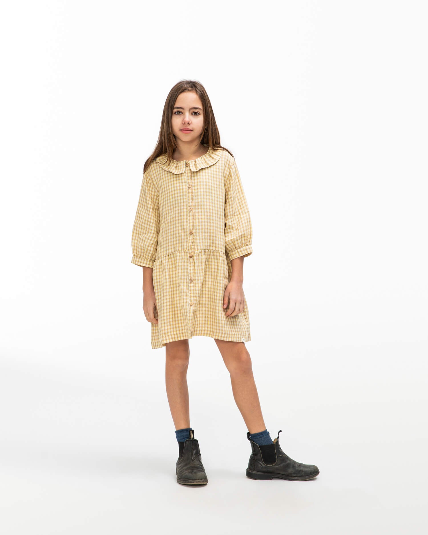 Frill Collar Dress dijon check Matona