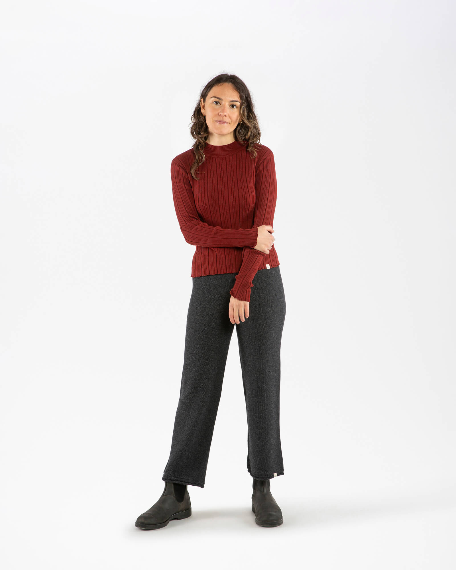 Ribbed Collared Longsleeve maroon