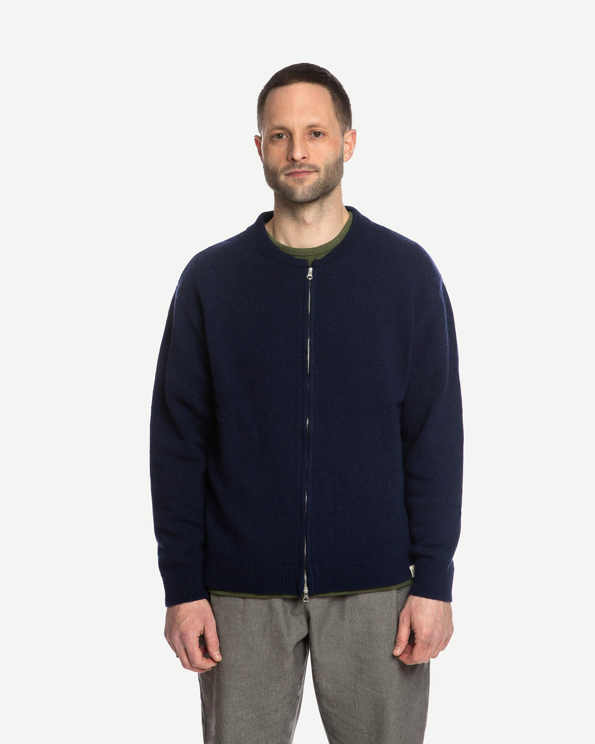 Wool Zip Cardigan navy