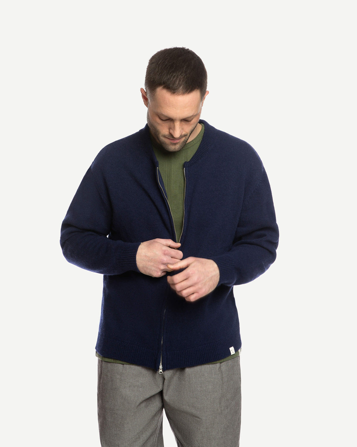 Wool Zip Cardigan navy