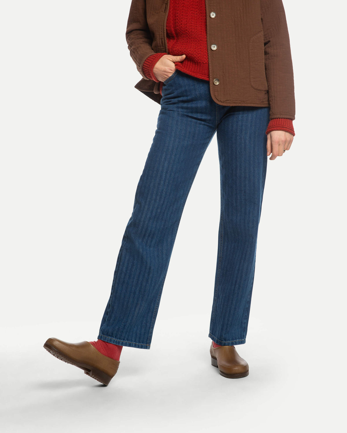 Straight Leg Denim Pants herringbone
