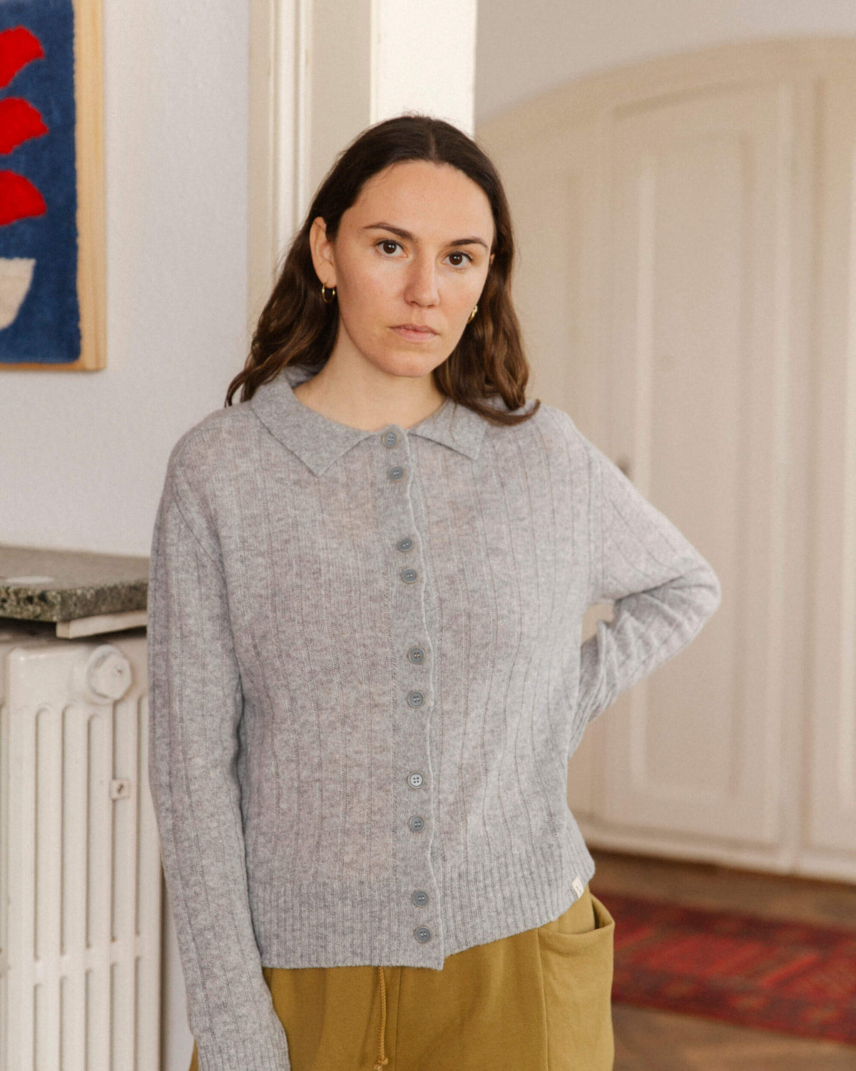 Collared Cardigan grey melange