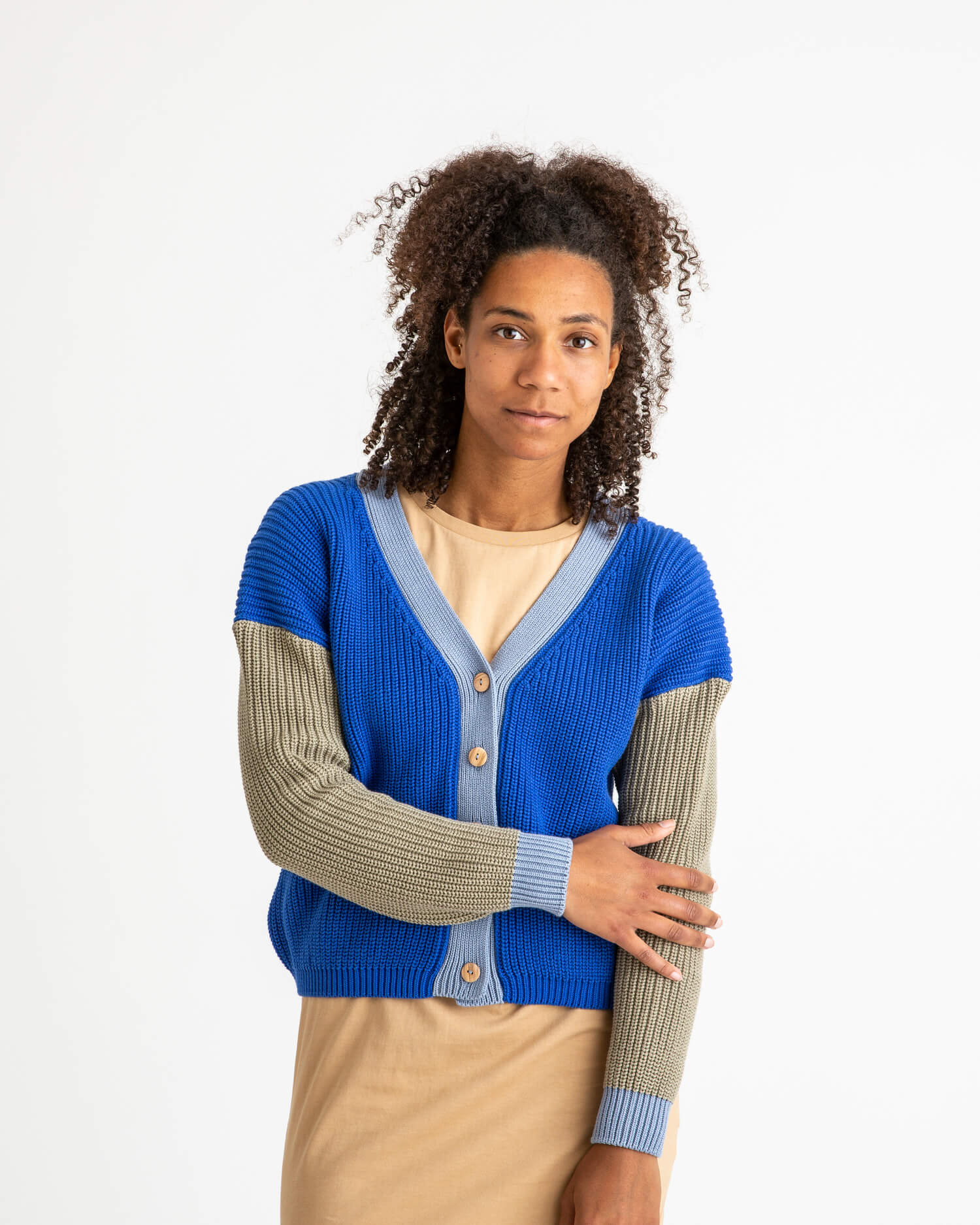 Color Block Cardigan cobalt