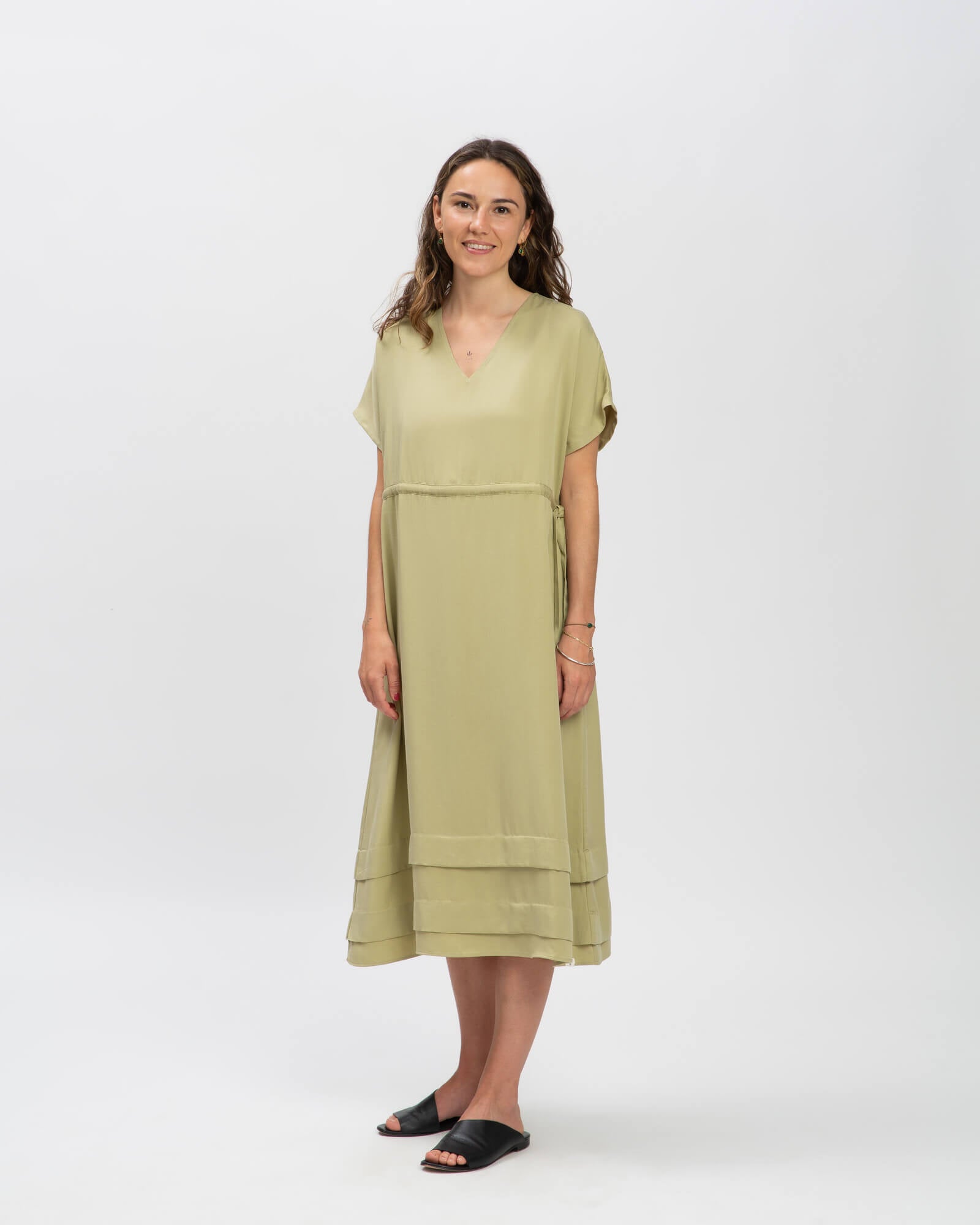knee length dresses for ladies Tencel Dress slate green
