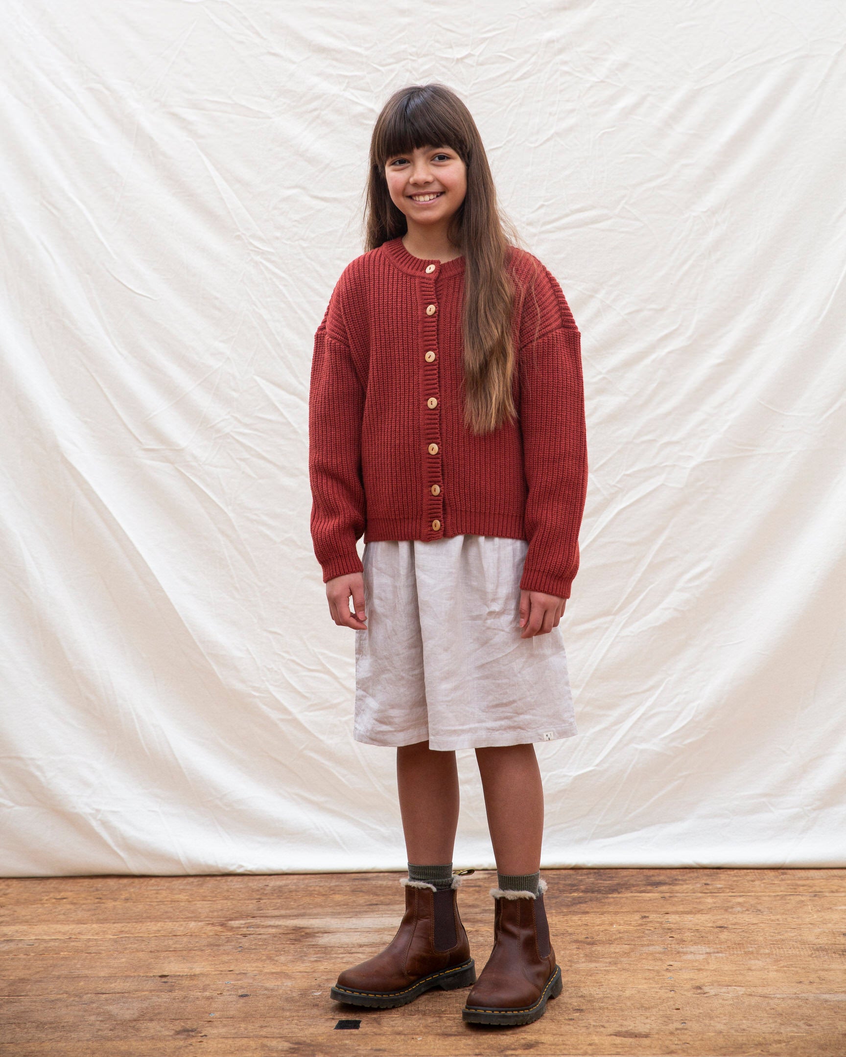 Round Neck Cardigan oxide red