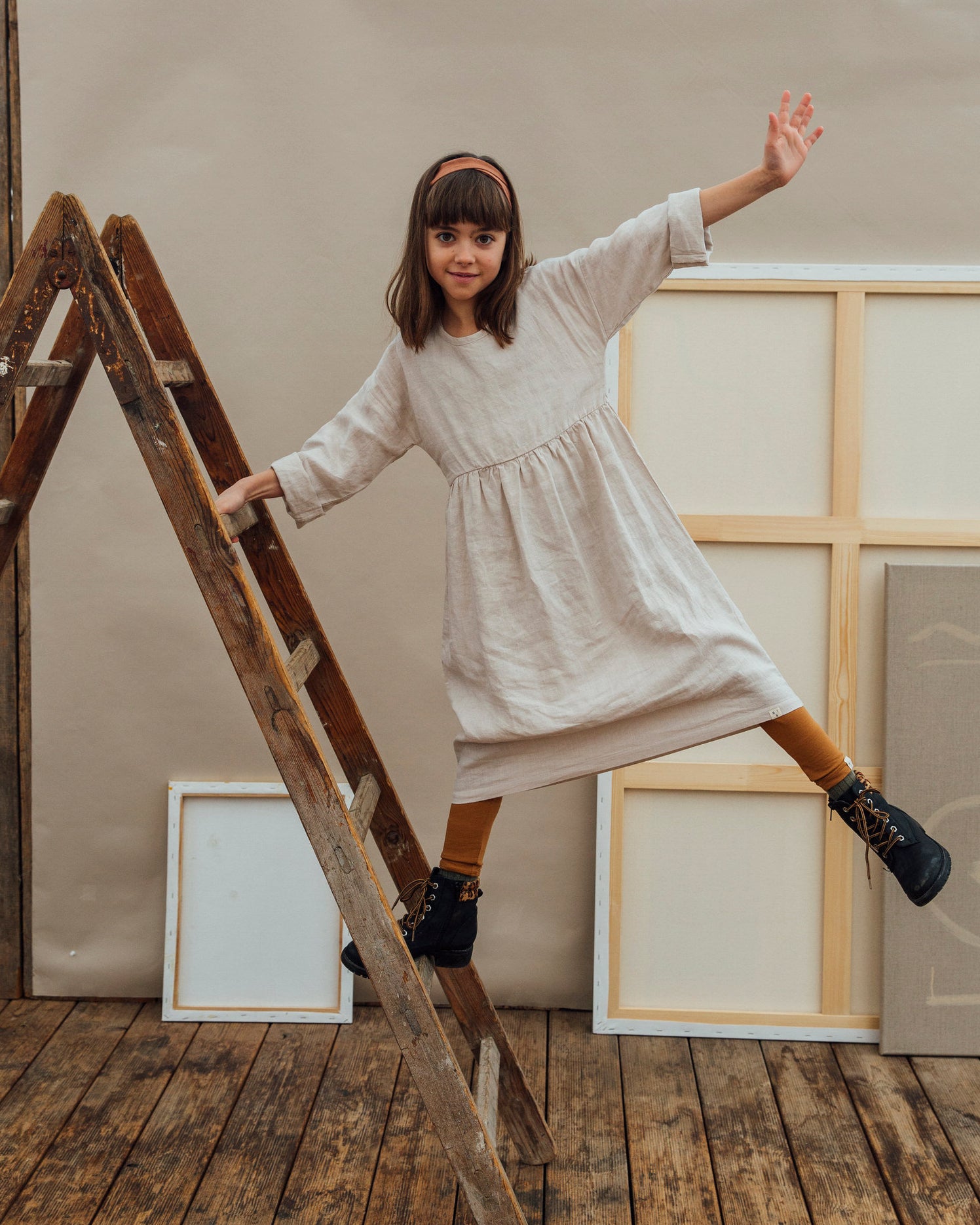 Linen Longsleeve Dress pale clay