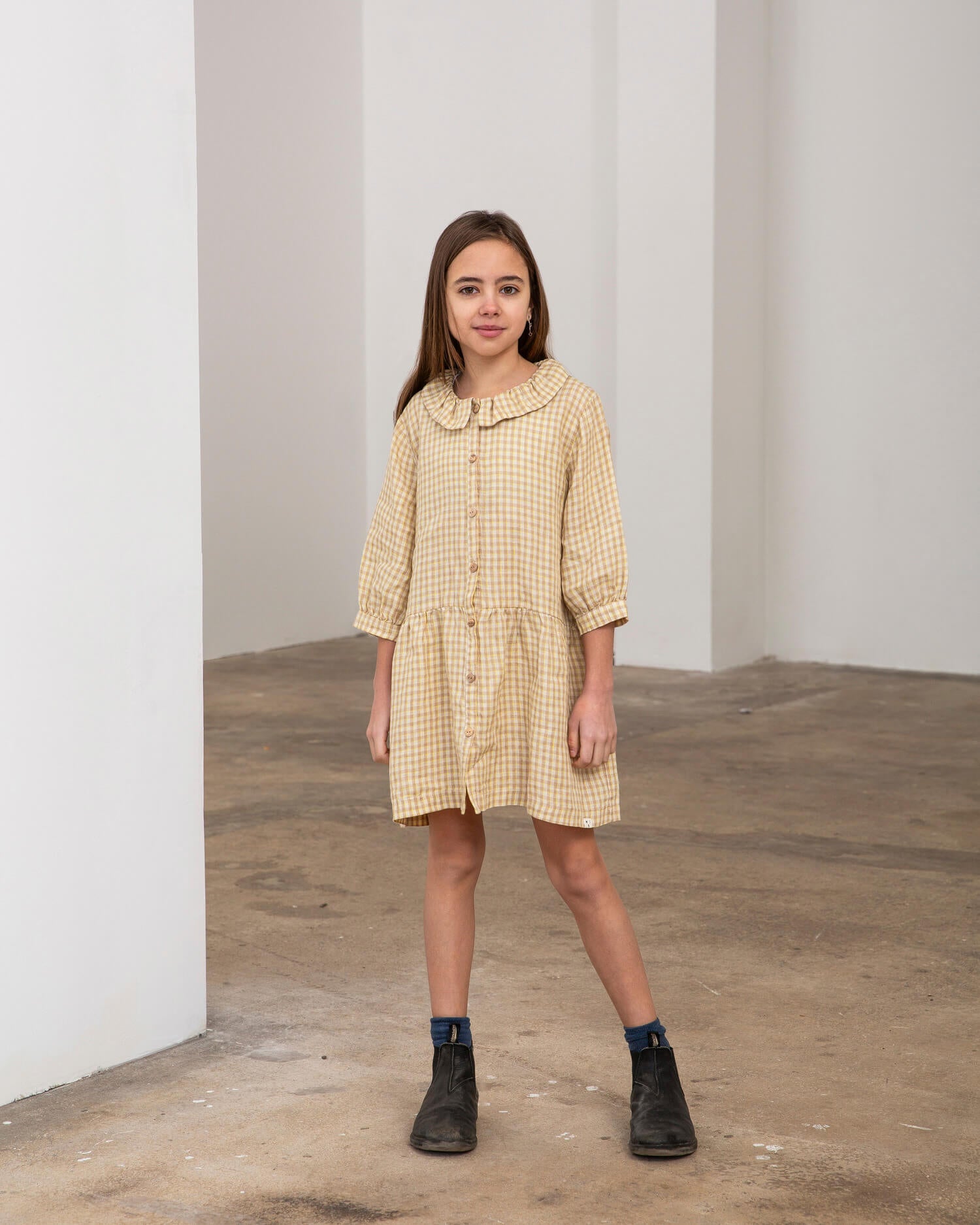 Frill Collar Dress dijon check