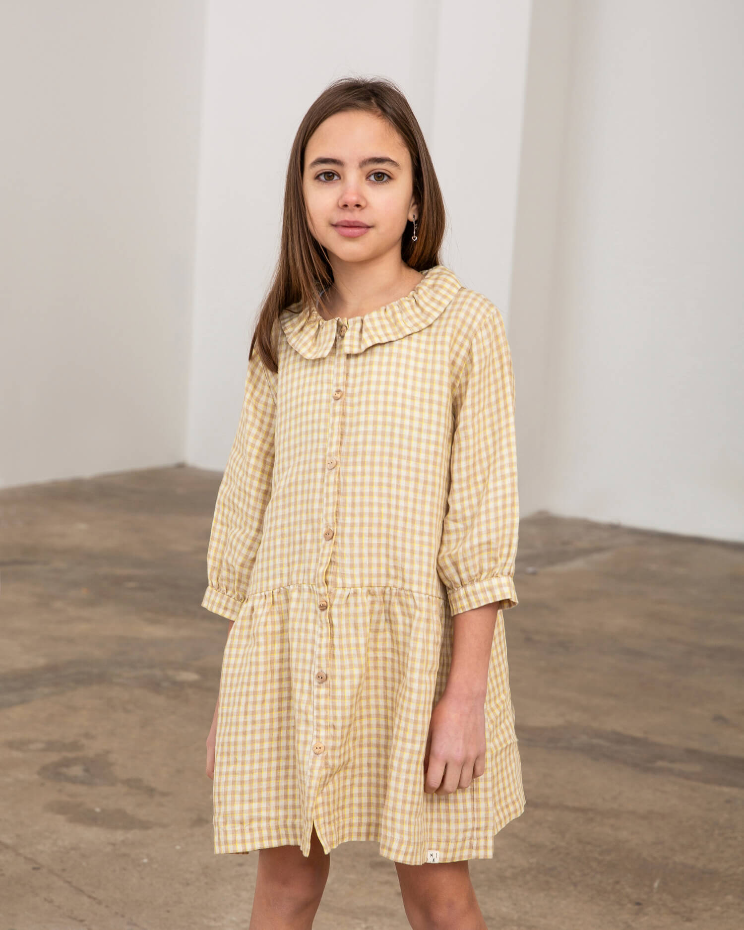 Frill Collar Dress dijon check