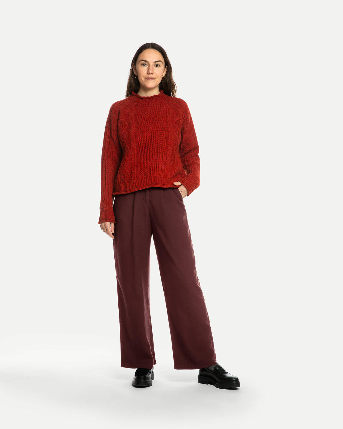 Pleated Tencel Trousers maroon