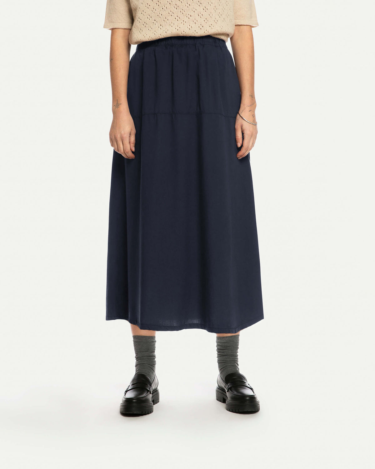Ruffled Midi Skirt midnight blue