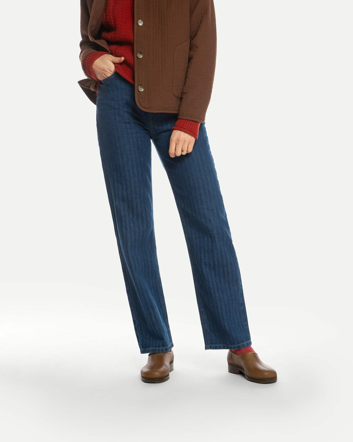 Straight Leg Denim Pants herringbone