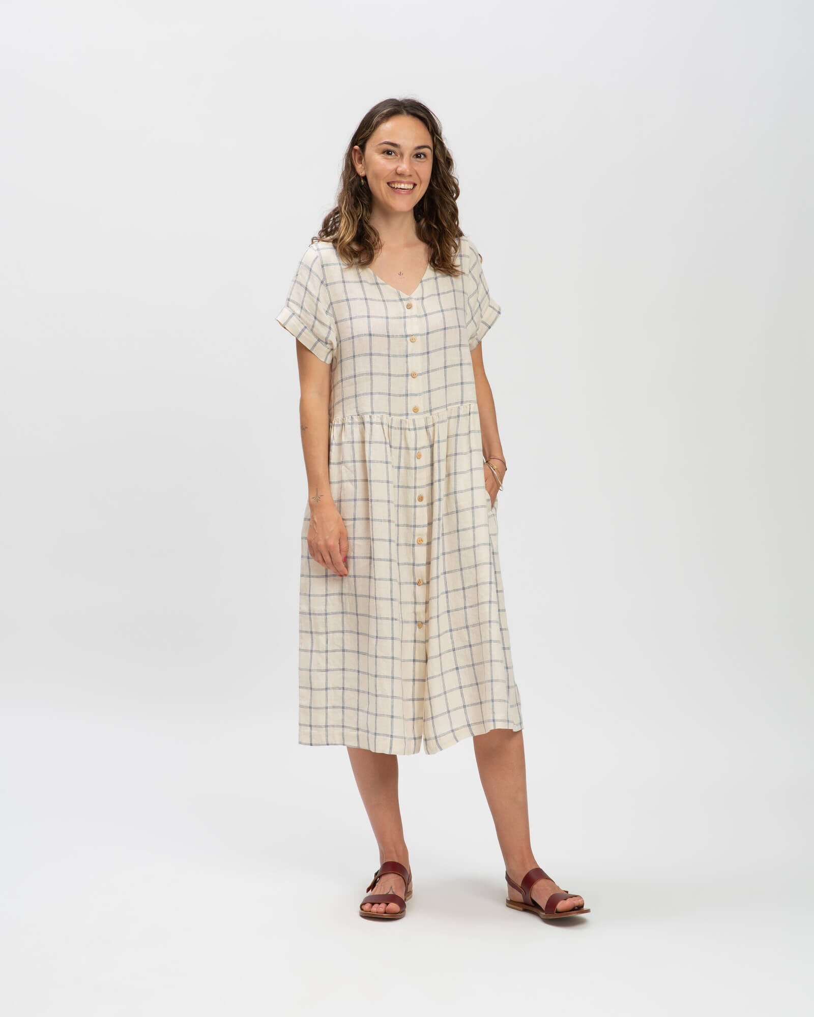 Linen Midi Dress blue net