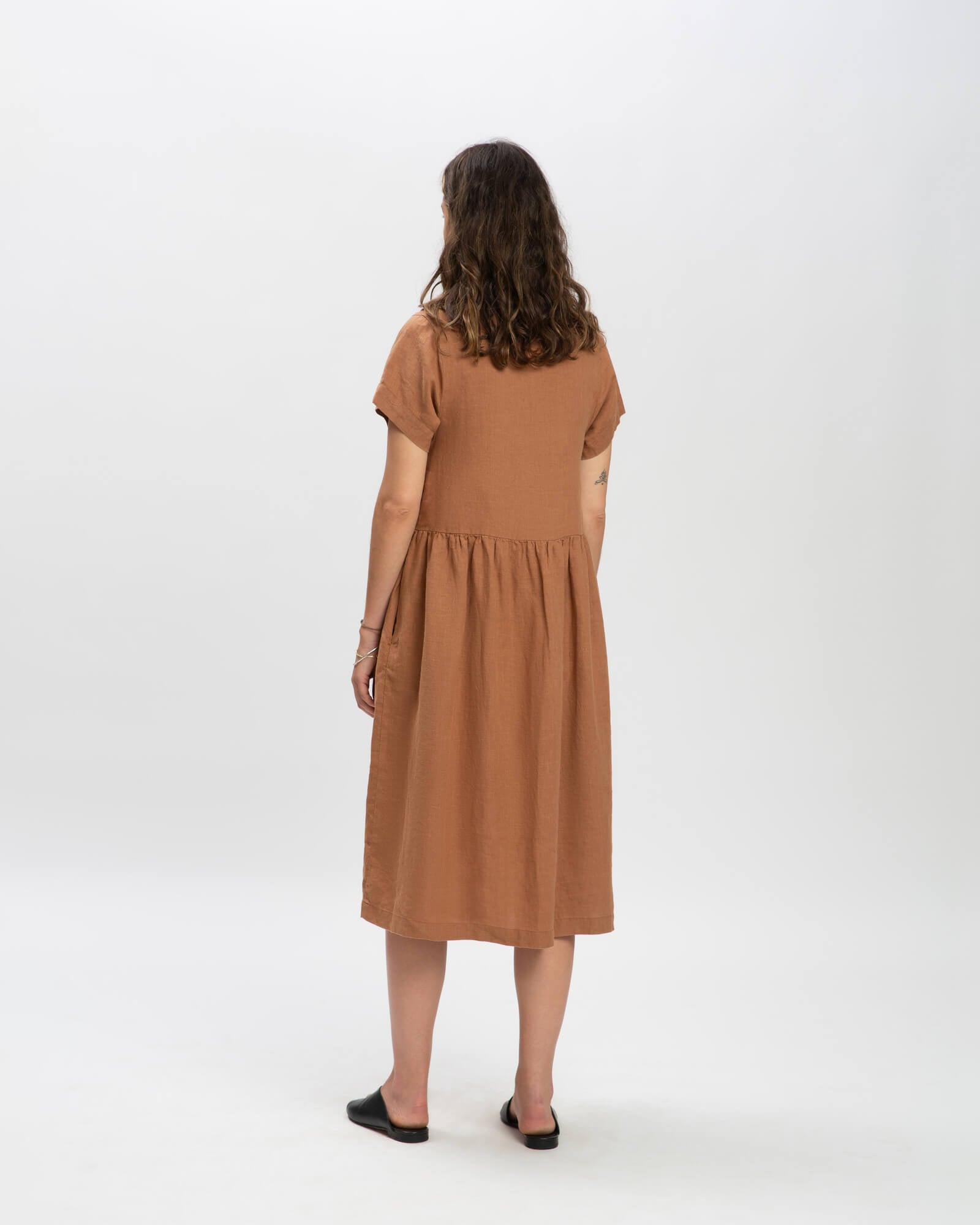 Linen Midi Dress coffee