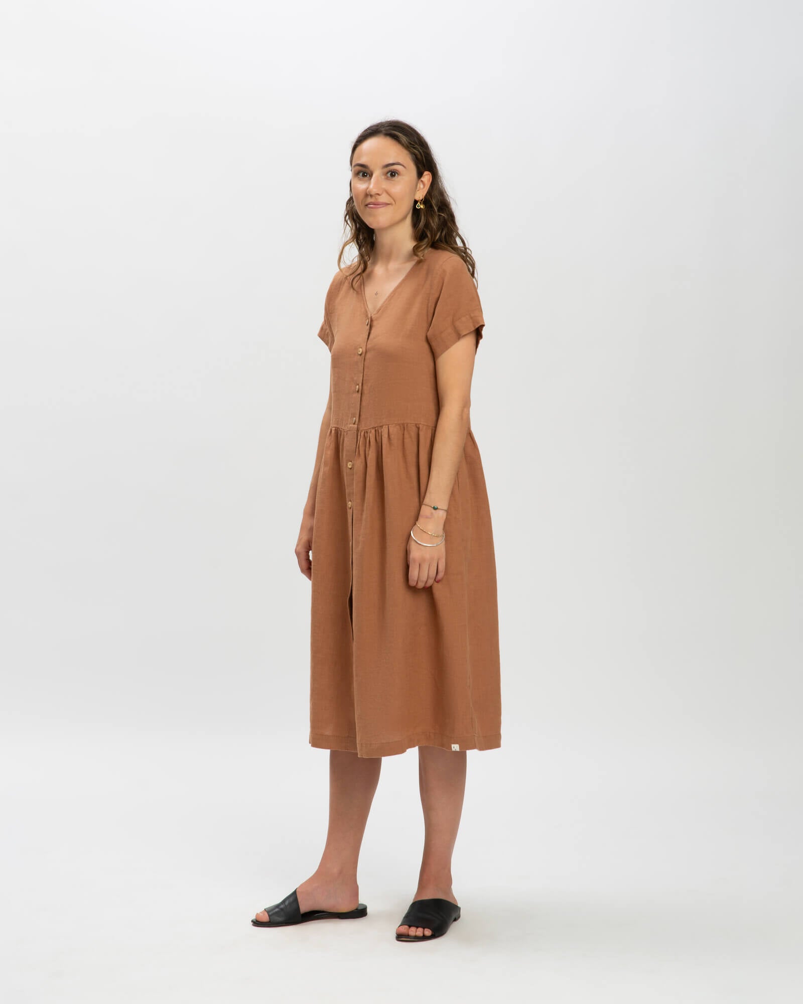 Linen Midi Dress coffee