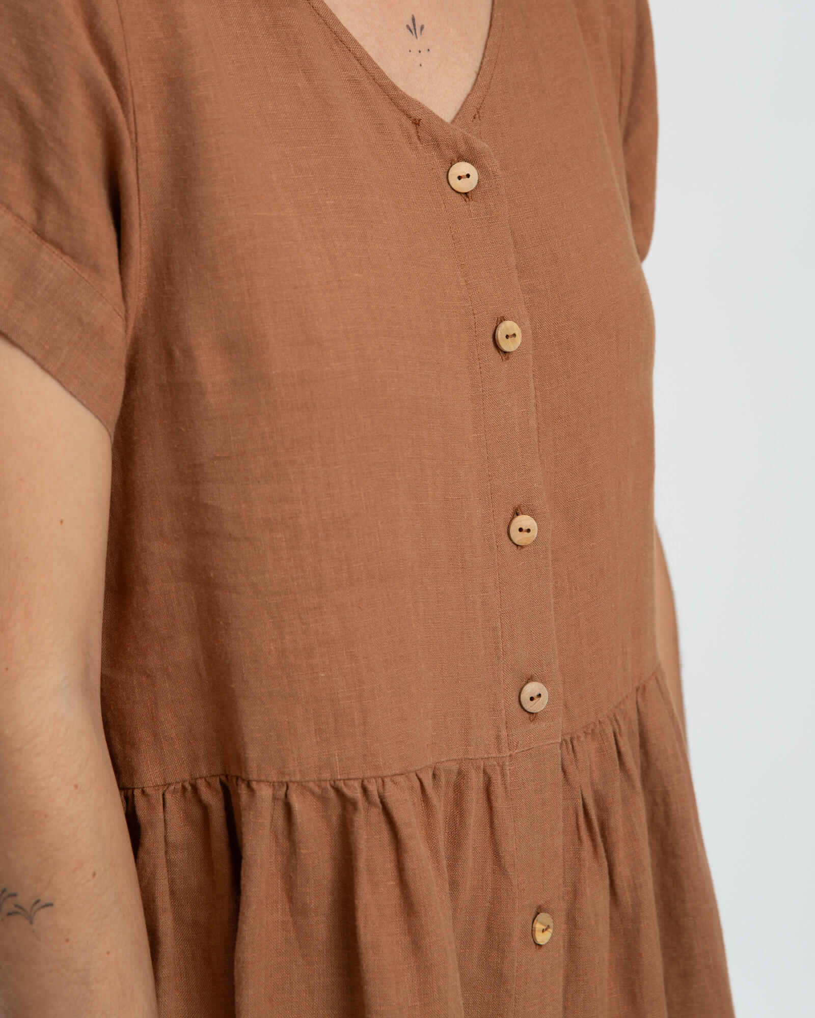 Linen Midi Dress coffee