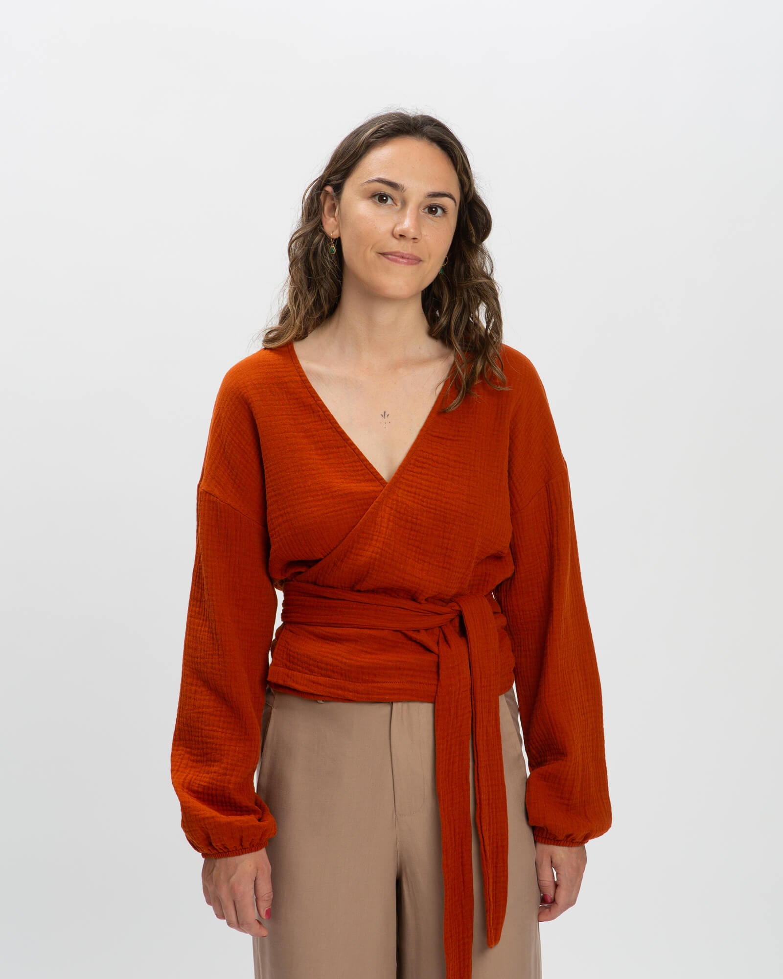 Muslin Wrap Blouse brick