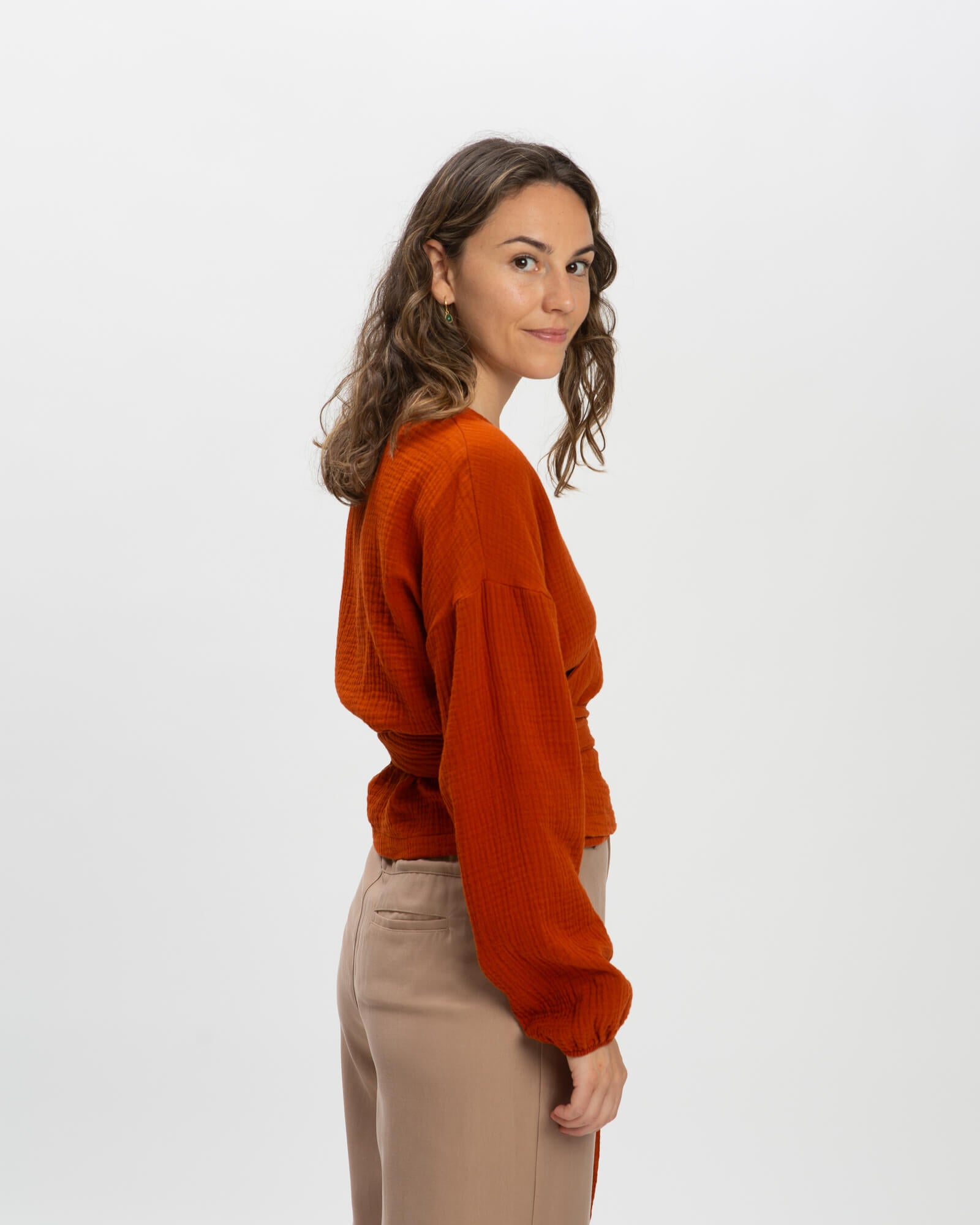 Muslin Wrap Blouse brick