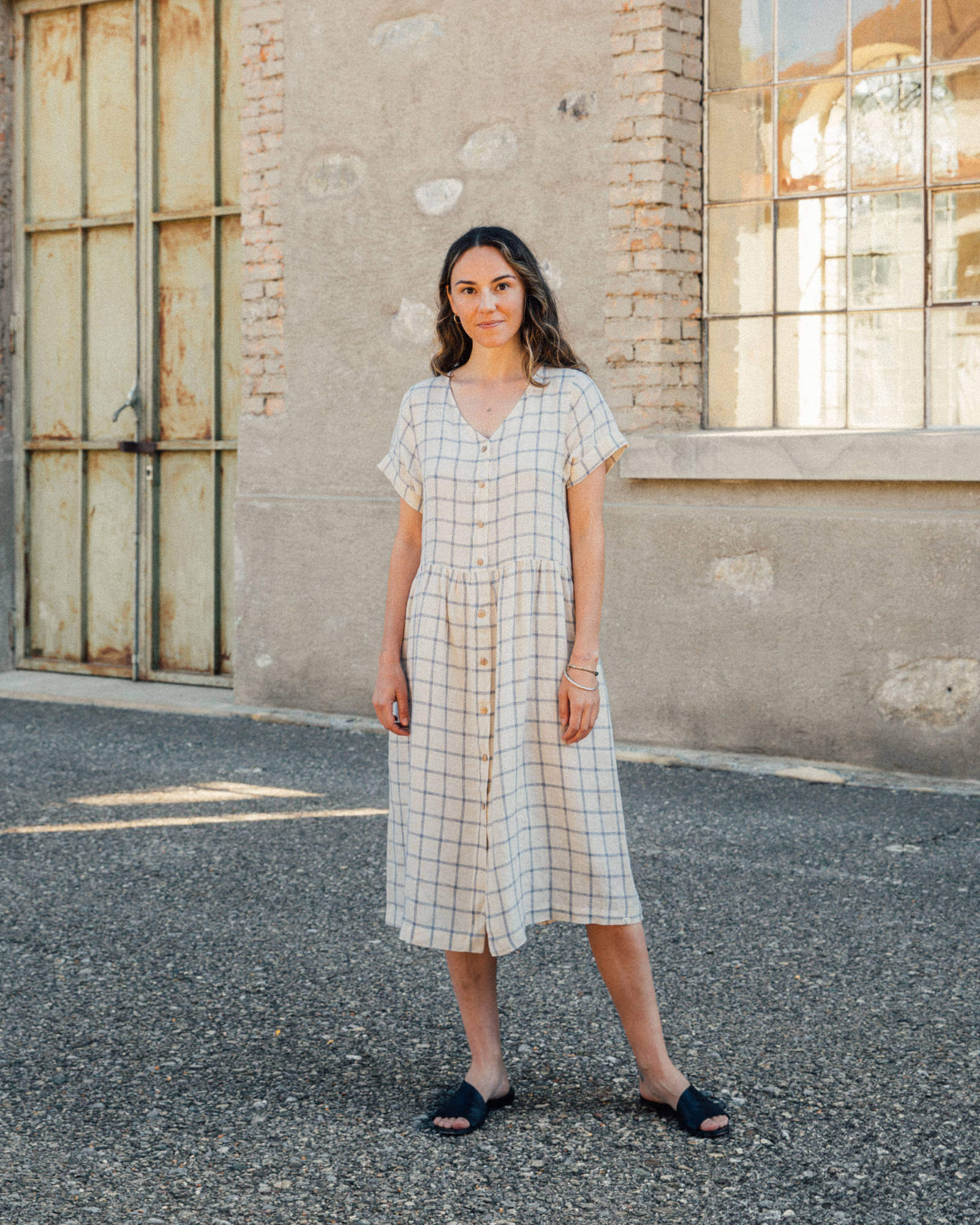 Linen Midi Dress blue net